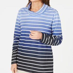 KAREN SCOTT Dip-dyed Striped Cowl Neck Sweatshirt XS